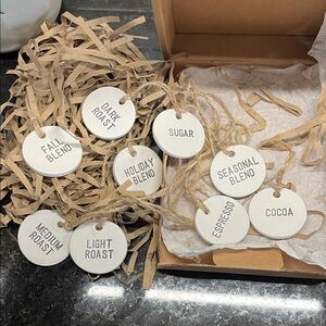 White Round Clay Coffee Label Tags Set